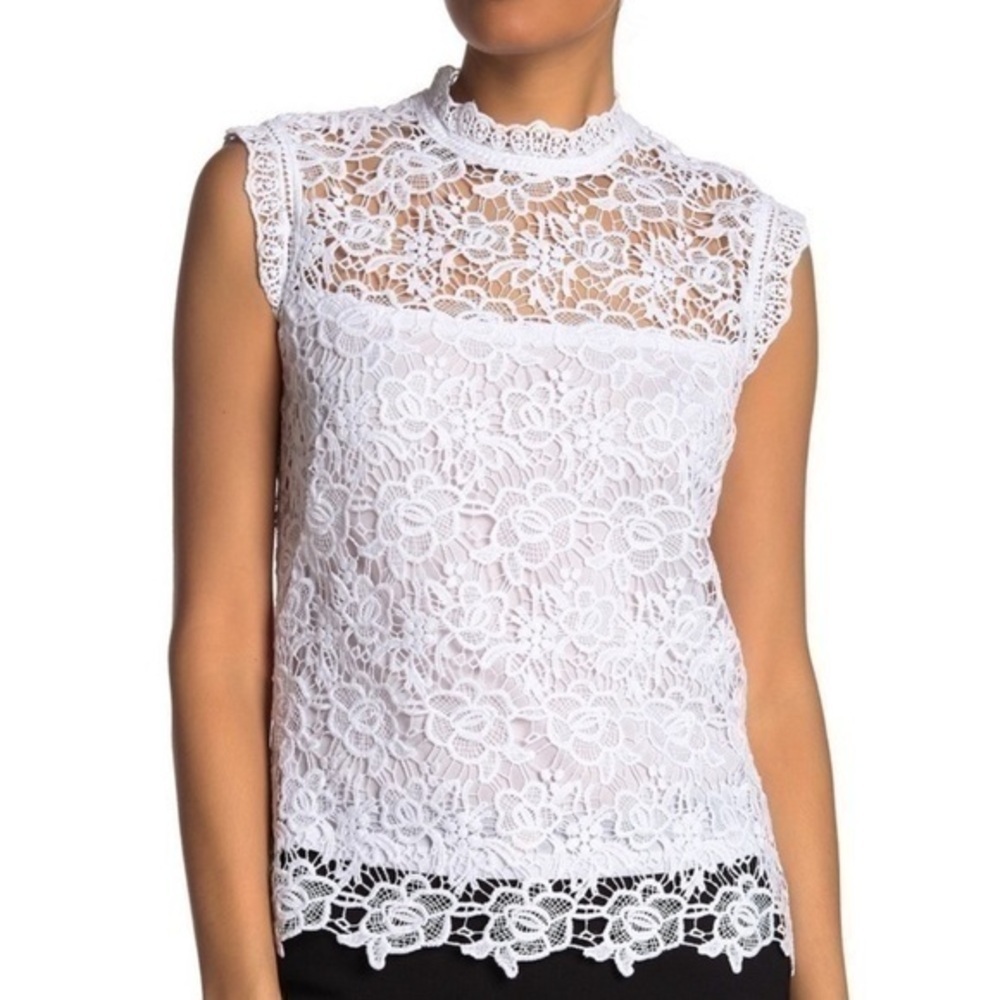Nanette Lepore White Crochet Lace Mock Neck Sleeveless Blouse​